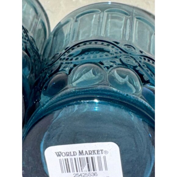 Set Of 4 World Market Blue Embossed Glass Tumblers - Picture 4 of 5